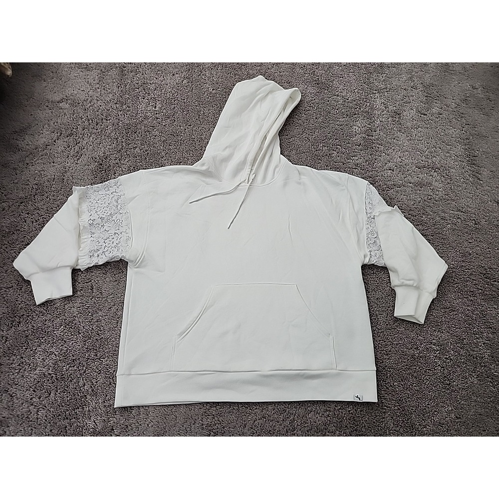 JoyLab Hoodie Womens L White Lace Sleeve Ruffle Pullover Sweatshirt Oversized